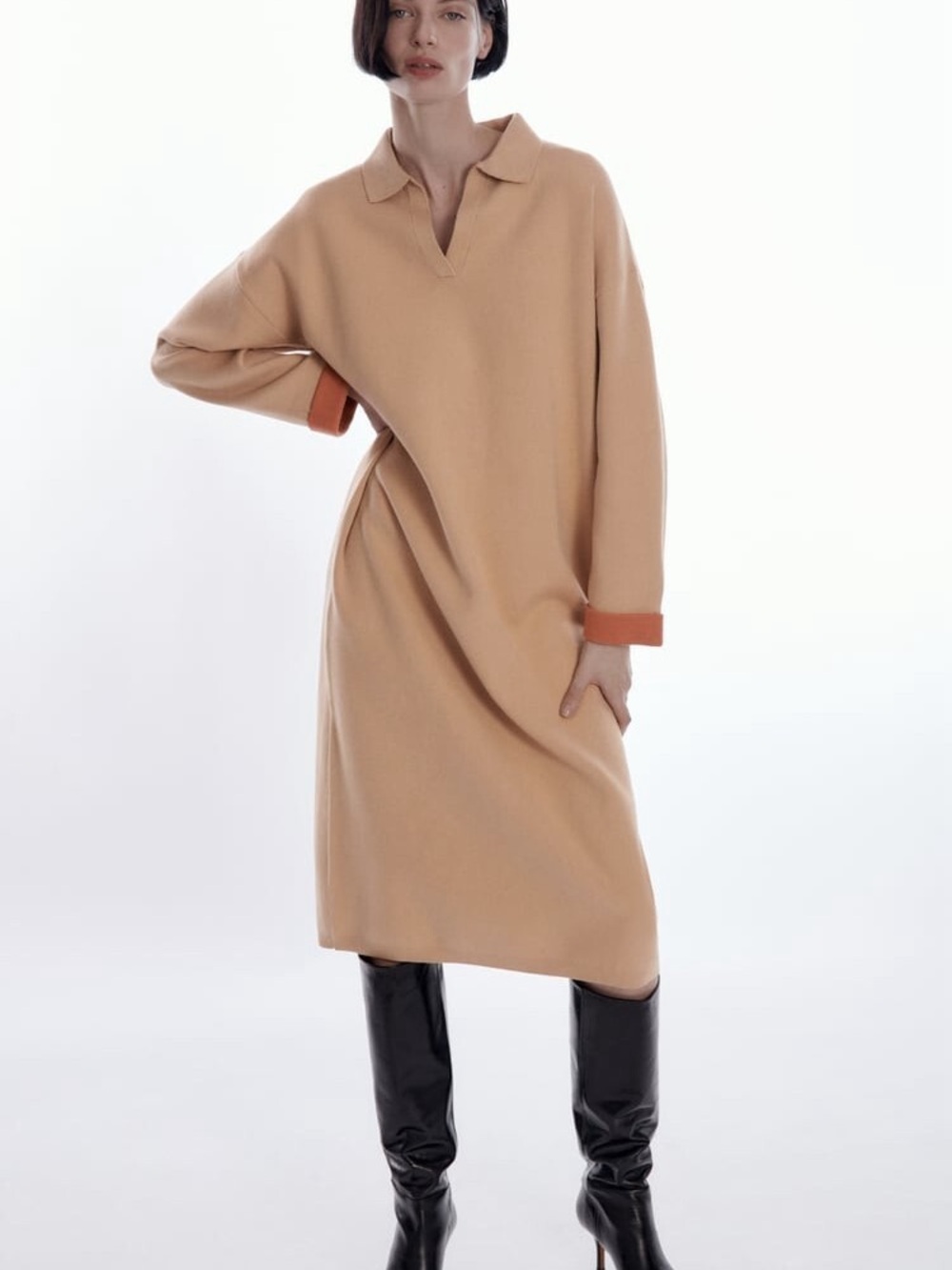 Zara Polo-Collar Knit Midi Dress